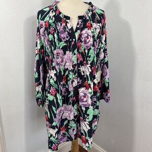 Caffe Marrahesh Blouse Womens XL Floral Smoked Tropical Vacation‎ Beachy